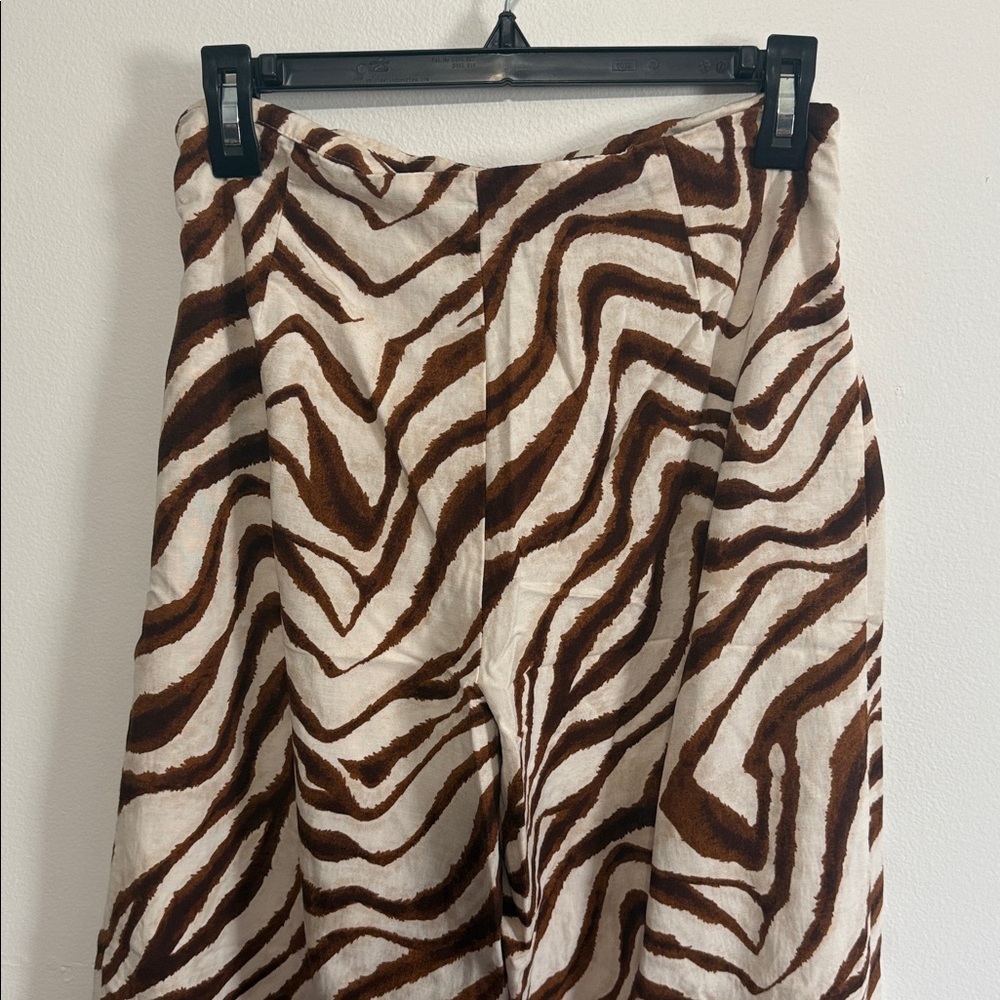 Zara Wide Leg Tie Waist Brown Zebra Print Pants - Picture 6 of 8